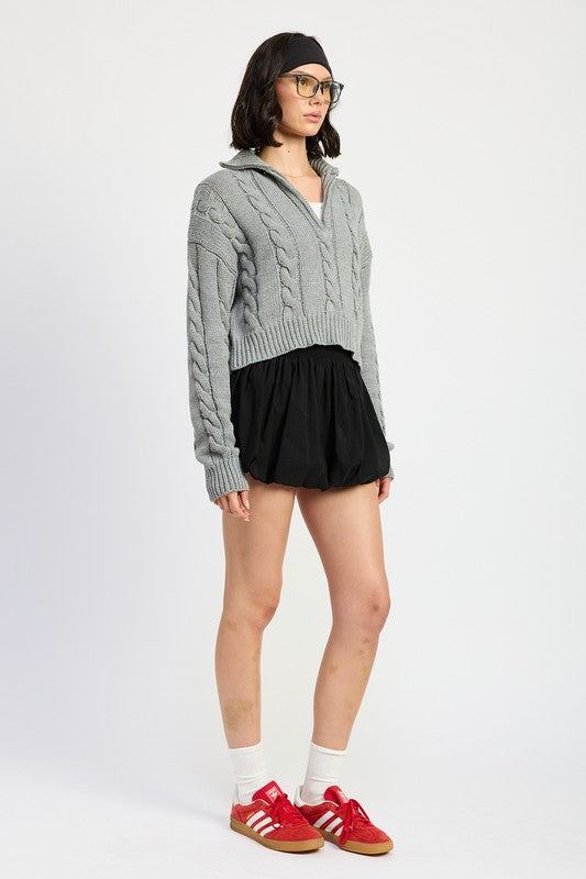 Emory Park CABLE KNIT CROP SWEATER WITH HALF ZIP