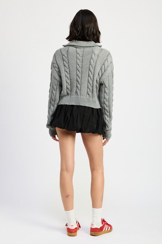 Emory Park CABLE KNIT CROP SWEATER WITH HALF ZIP