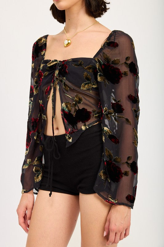 Emory Park Sheer FLORAL FLYAWAY SLEEVE TOP