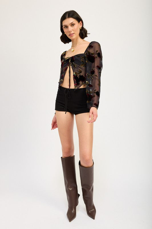 Emory Park Sheer FLORAL FLYAWAY SLEEVE TOP