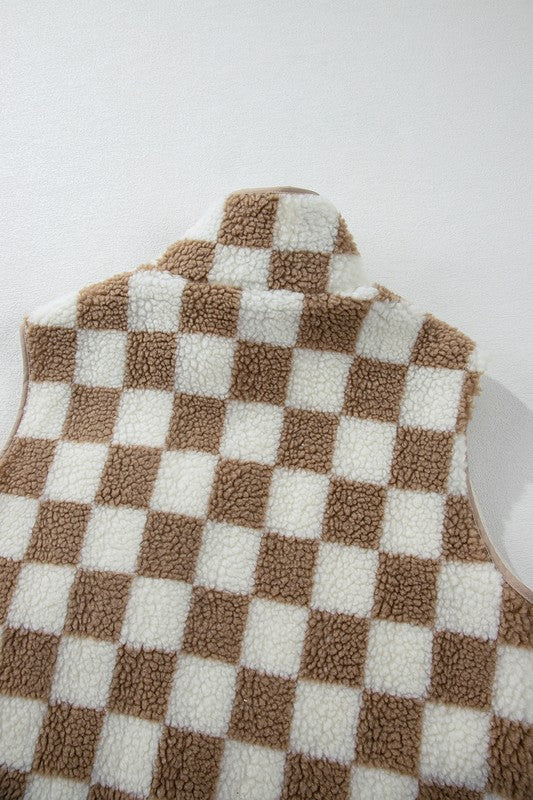 SHEWIN Checkered Sherpa Collared Jacket Vest