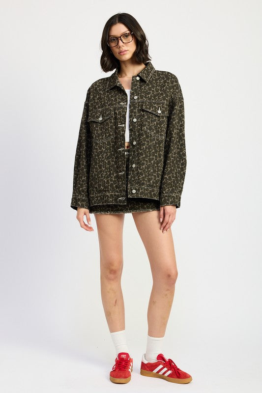 Emory Park Animal Print OVERSIZED PRINTED DENIM JACKET