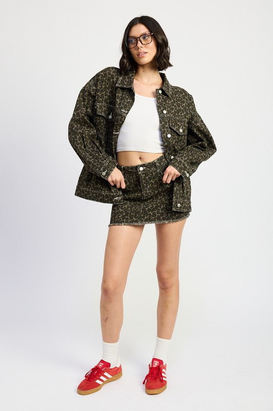 Emory Park Animal Print OVERSIZED PRINTED DENIM JACKET