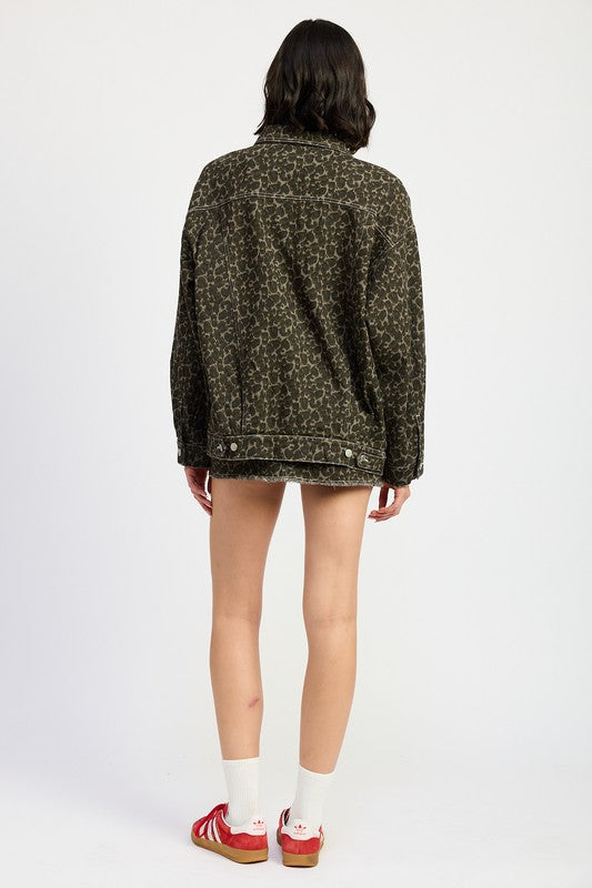 Emory Park Animal Print OVERSIZED PRINTED DENIM JACKET