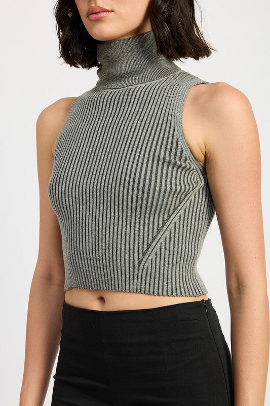 Emory Park TURTLE NECK RIBBED SLEEVELESS TOP