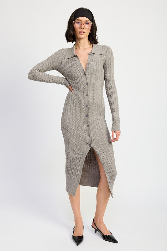 Emory Park BUTTONED LONG SLEEVE CABLE KNIT DRESS