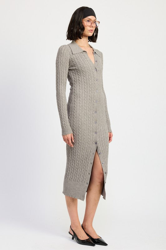 Emory Park BUTTONED LONG SLEEVE CABLE KNIT DRESS