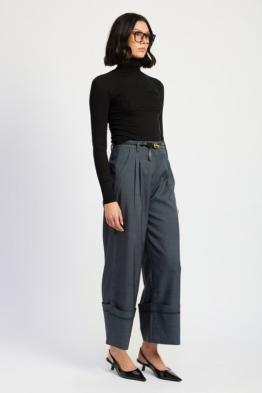 Emory Park FOLD OVER WIDE LEG PLEATED PANTS