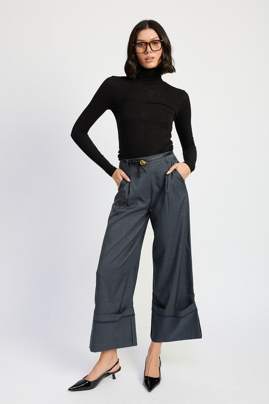 Emory Park FOLD OVER WIDE LEG PLEATED PANTS