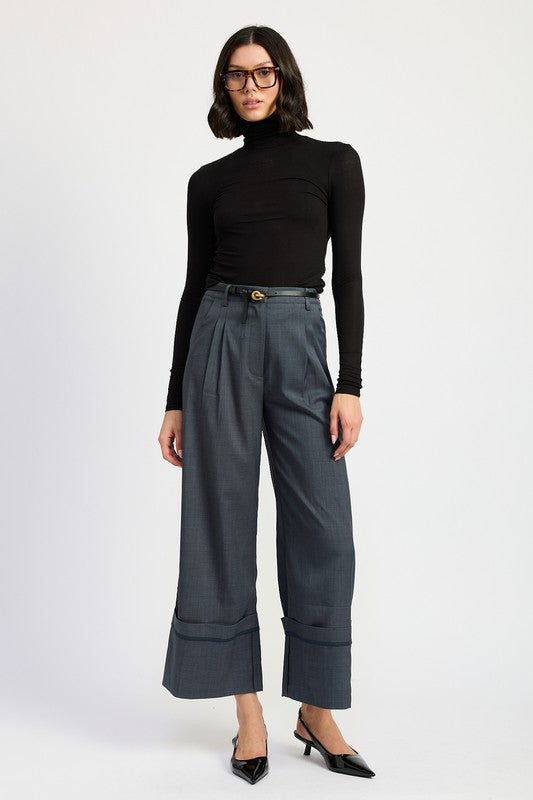 Emory Park FOLD OVER WIDE LEG PLEATED PANTS