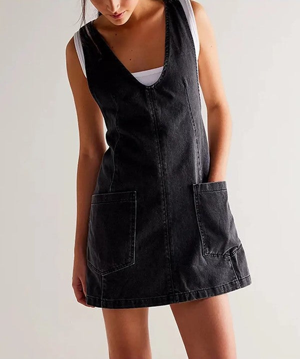 Miss Sparkling Denim scoop neck overall dress