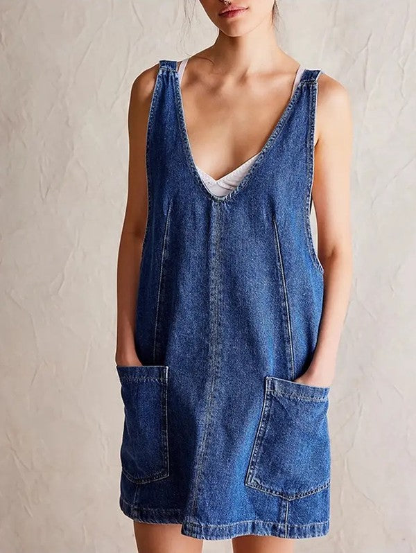 Miss Sparkling Denim scoop neck overall dress