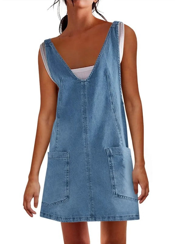 Miss Sparkling Denim scoop neck overall dress