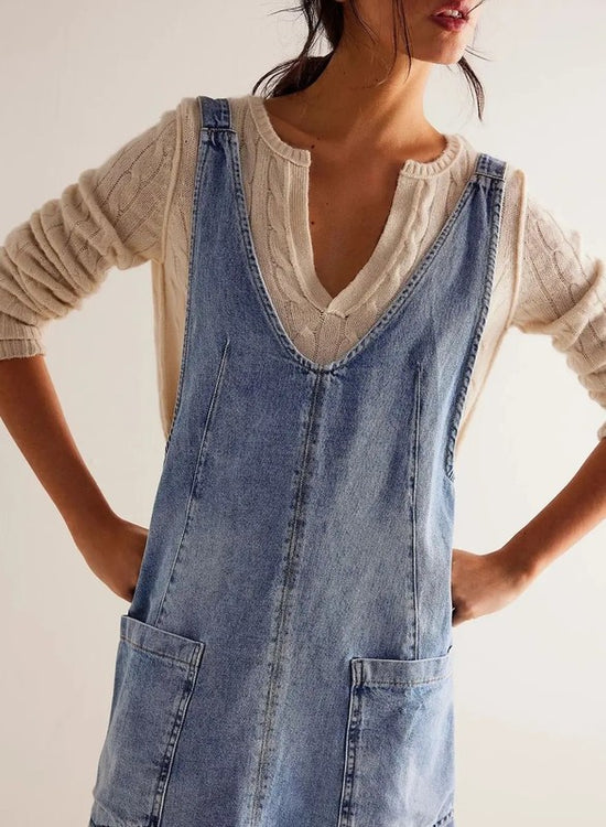 Miss Sparkling Denim scoop neck overall dress