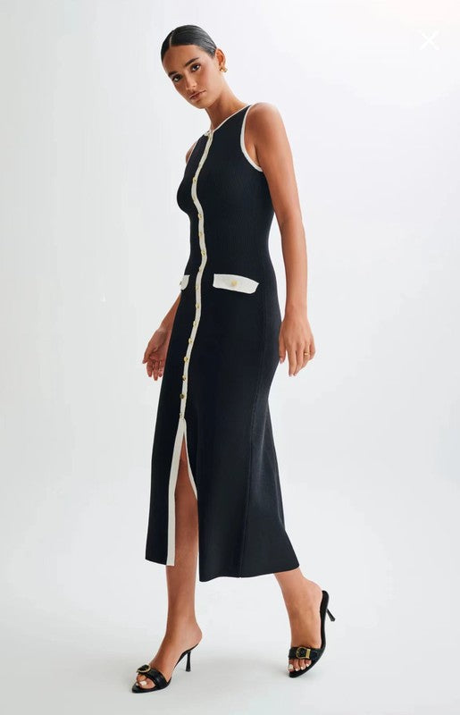 By Claude Sleeveless Button Front LONG Midi KNIT DRESS