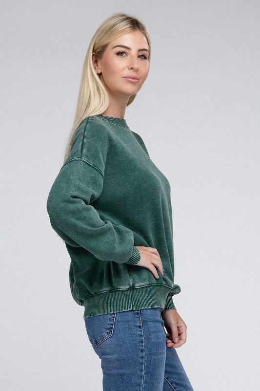 ZENANA Acid Wash Fleece Oversized Pullover