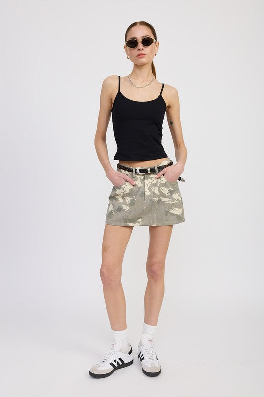 Emory Park Camouflage BELTED MINI CAMO SKIRT