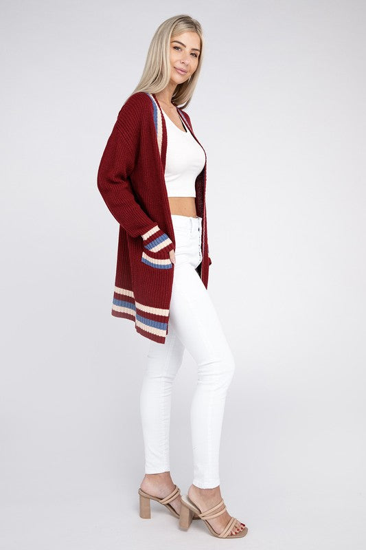 Nuvi Apparel Open cardigan with contrast trim