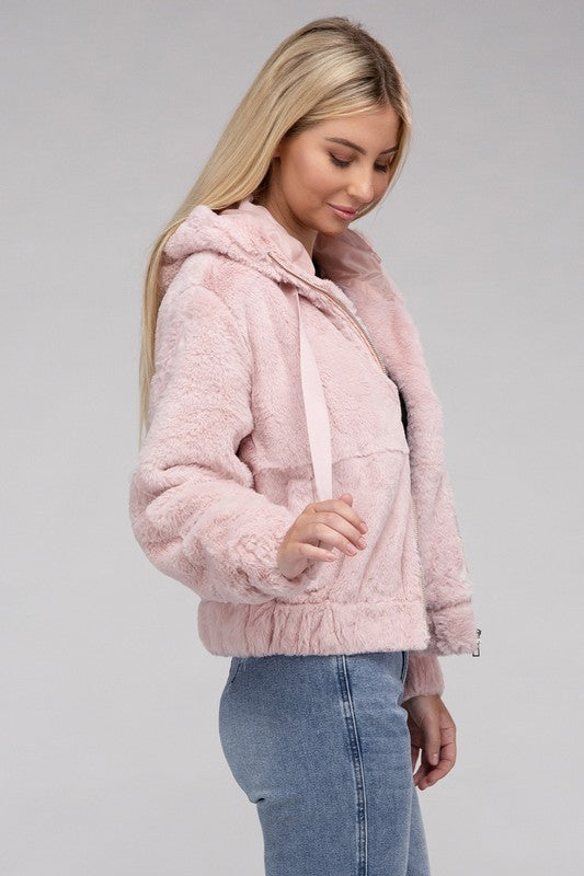 Ambiance Apparel Fluffy Zip-Up Teddy Hoodie