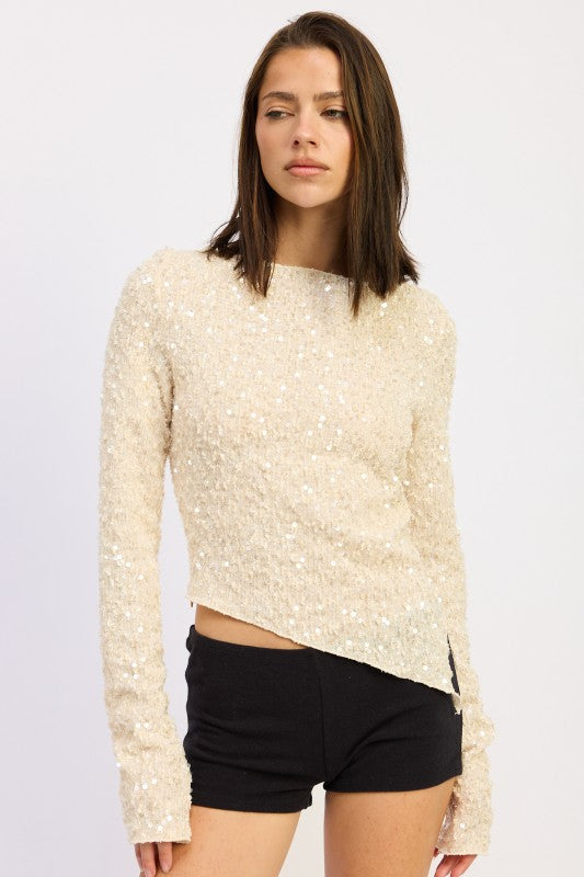 Emory Park ASYMMETRICAL SEQUIN TOP