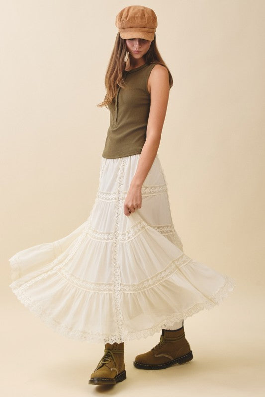 Aemi + Co Lace Trim Maxi Skirt