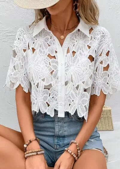 Cut-Out Cropped Lace Shirt