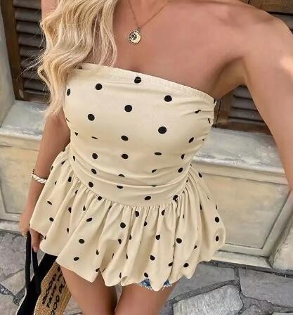 Polka Dot Strapless Peplum Top