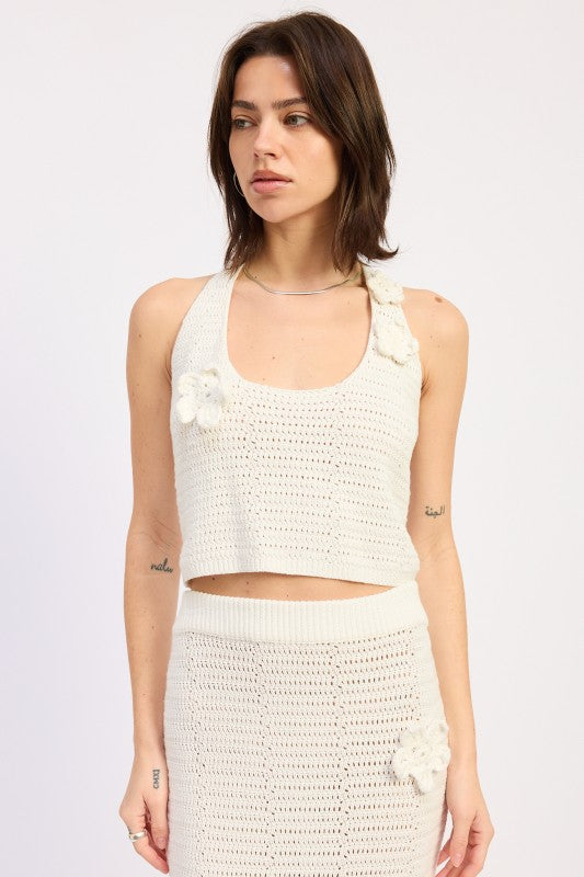CROCHET CROPPED TOP WITH NECK TIE