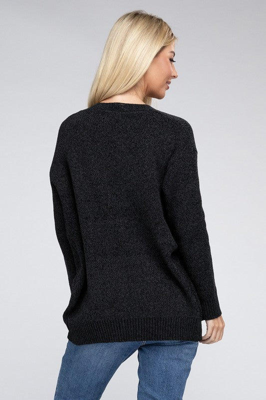 ZENANA Melange Open Front Sweater Cardigan