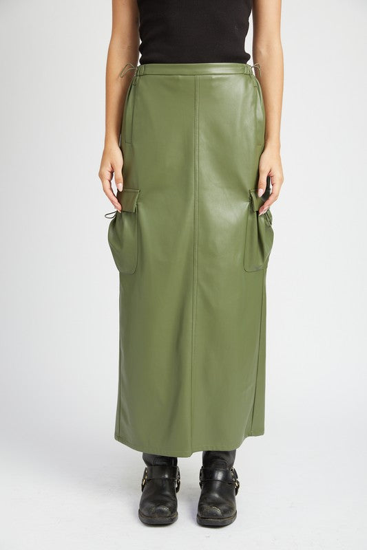 Emory Park FAUX LEATHER CARGO MAXI SKIRT