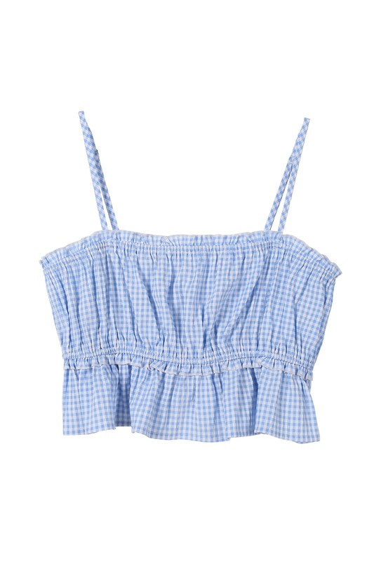 Lilou Blue gingham tank top