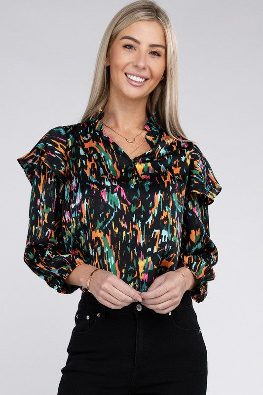 Nuvi Apparel Multicolor Print Ruffle Blouse