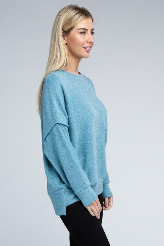 ZENANA Brushed Melange Drop Shoulder Oversized Sweater