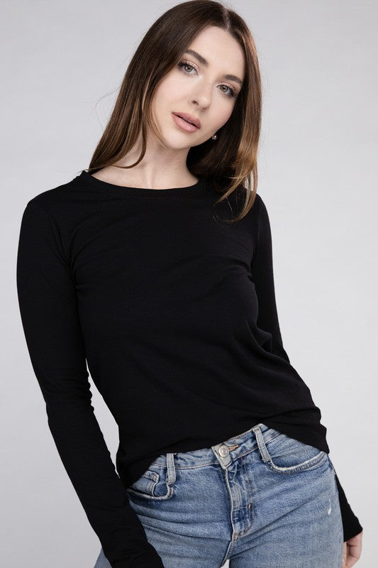 ZENANA Cotton Crew Neck Long Sleeve T-Shirt