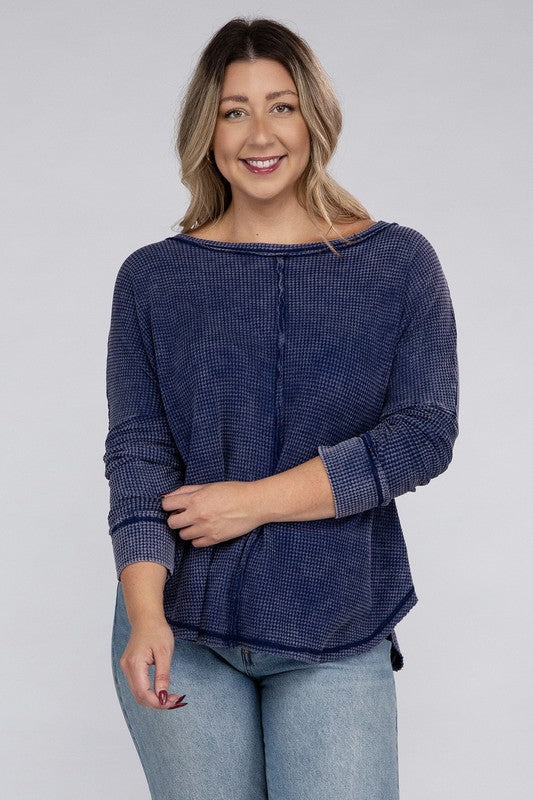 Load image into Gallery viewer, ZENANA Plus Washed Baby Waffle Oversized Long Sleeve Top
