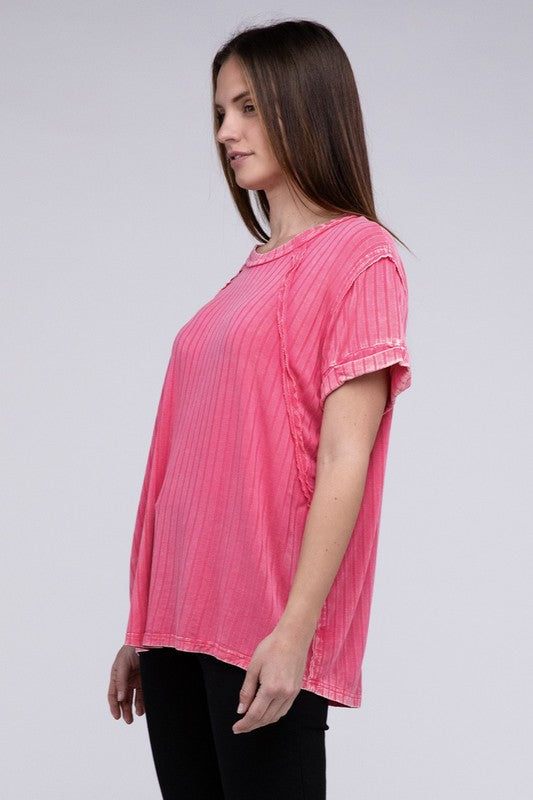 ZENANA Ribbed Raglan Dolman Sleeve Boat-Neck Top