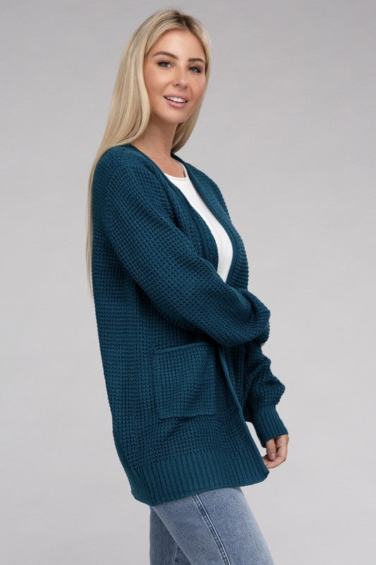 ZENANA Low Gauge Waffle Open Cardigan Sweater