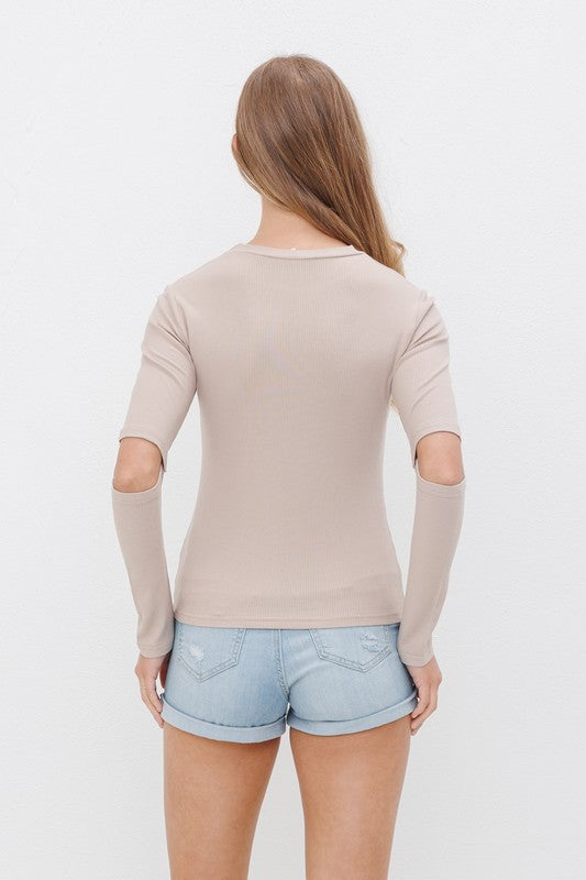 Sweet Generis RIBBED FITTED LONG SLEEVE TOP WITH CHEST CUTOUT