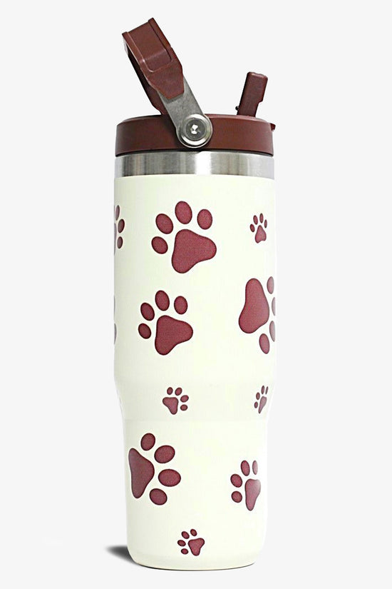 30 oz Paw Print Tumbler with Handle and Flip Straw
