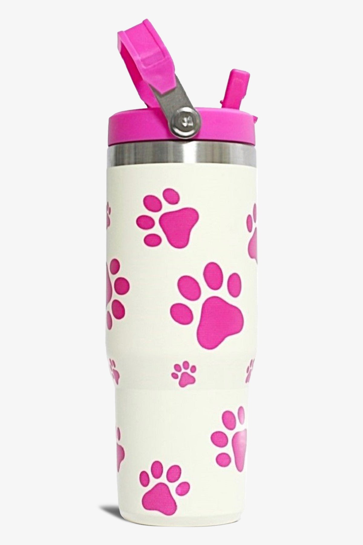 30 oz Paw Print Tumbler with Handle and Flip Straw