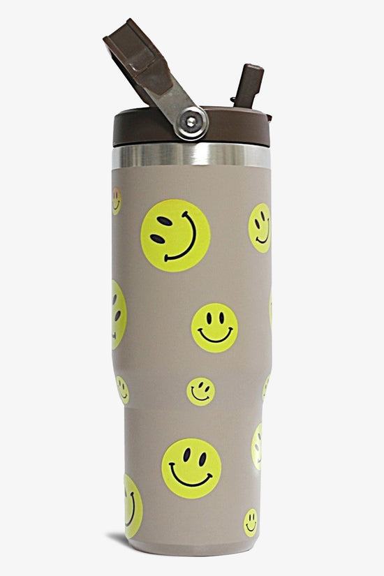 30 oz Smiley Print Tumbler with Handle and Flip Straw