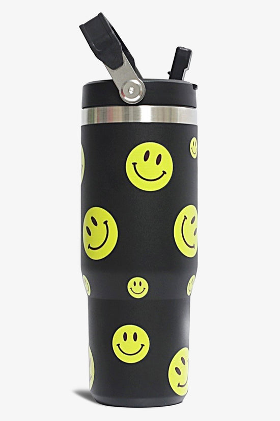 Load image into Gallery viewer, 30 oz Smiley Print Tumbler with Handle and Flip Straw
