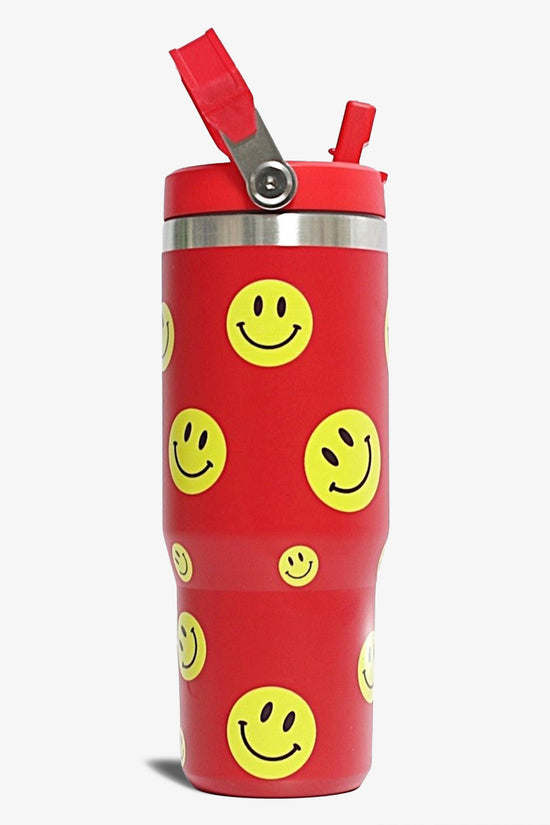 Load image into Gallery viewer, 30 oz Smiley Print Tumbler with Handle and Flip Straw
