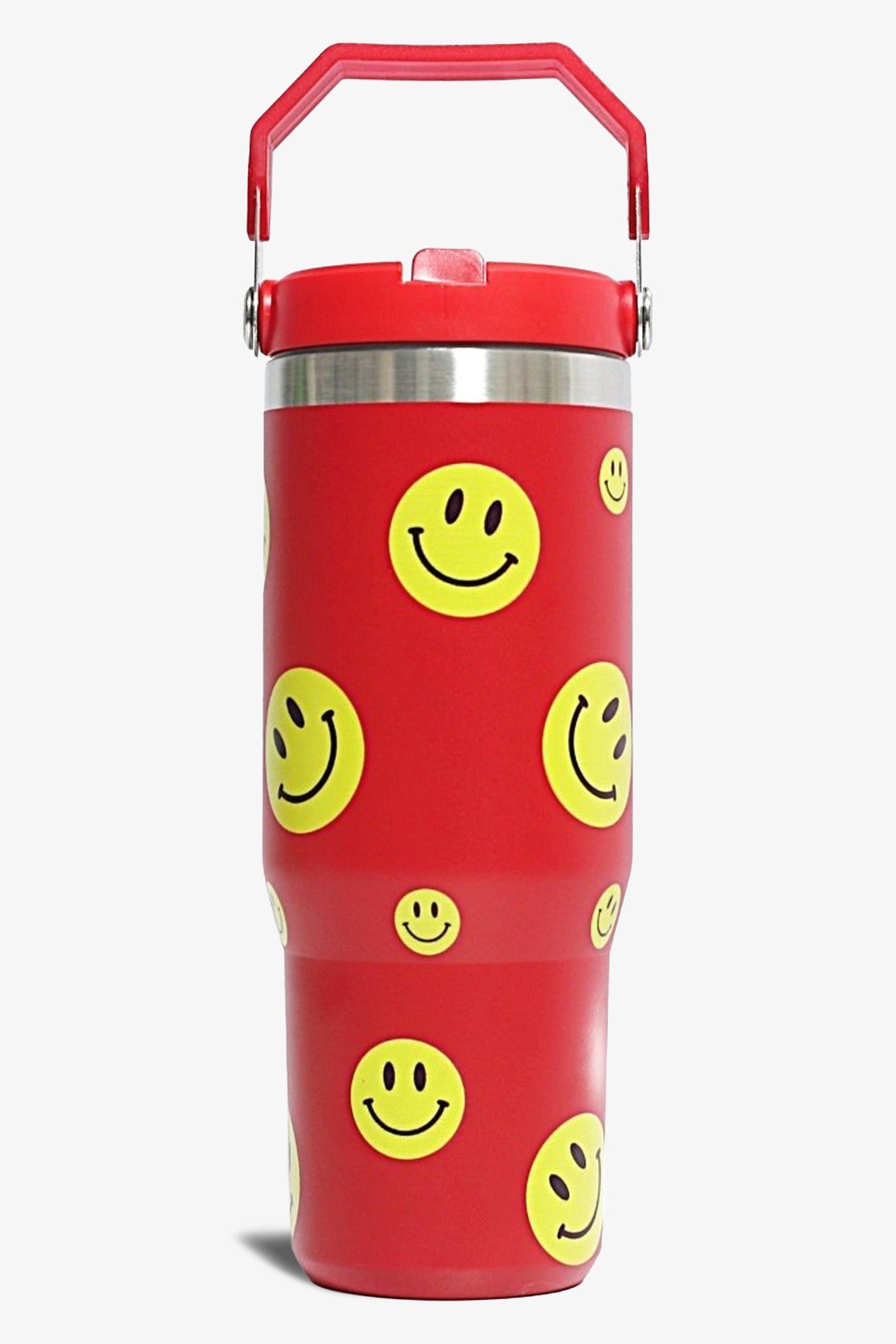 30 oz Smiley Print Tumbler with Handle and Flip Straw