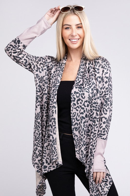 Nuvi Apparel Leopard Print Open Front Cardigan