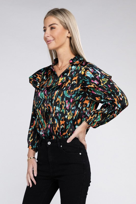 Nuvi Apparel Multicolor Print Ruffle Blouse