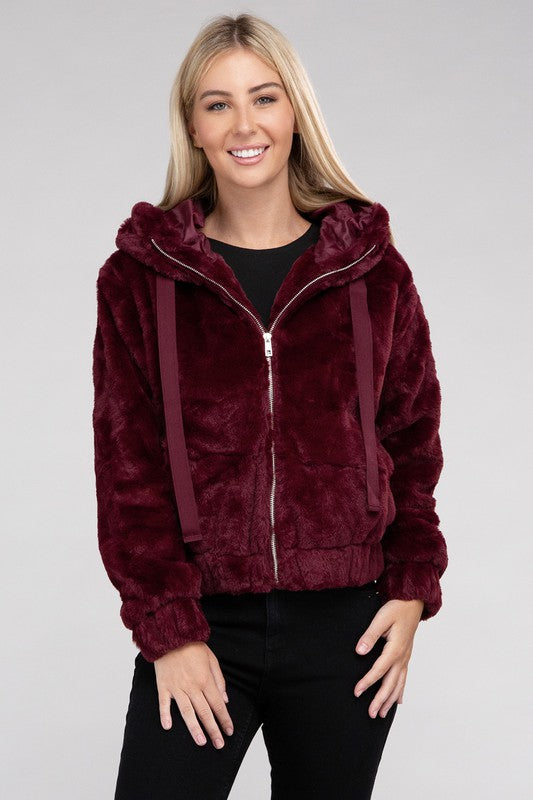 Ambiance Apparel Fluffy Zip-Up Teddy Hoodie