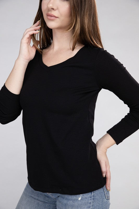 ZENANA Cotton V-Neck Long Sleeve T-Shirt