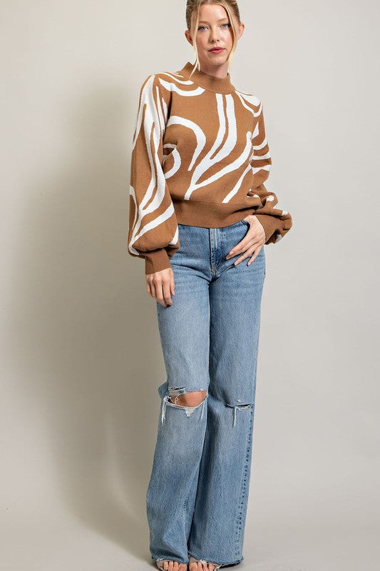 eesome Mock Neck Printed Sweater