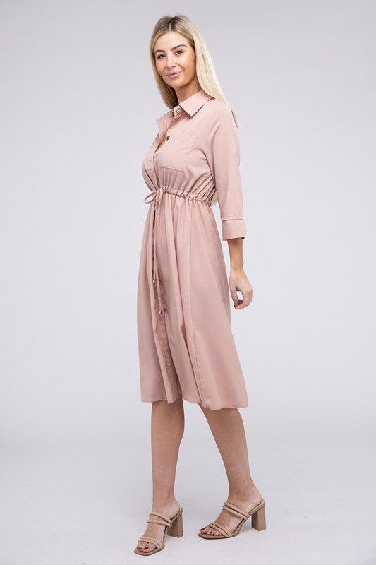 Nuvi Apparel Drawstring Waist Shirt Dress